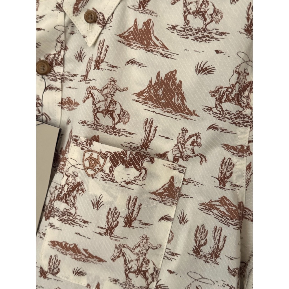 Ariat Boys' Conversation Print Long Sleeve Button-Down Western Shirt cream 10-12 - Picture 6 of 9